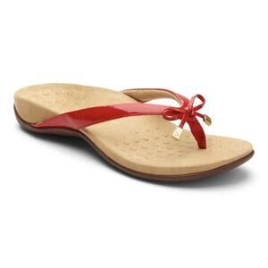 Vionic Sandals 8 red leather bow flip flops comfort summer beachy workwear